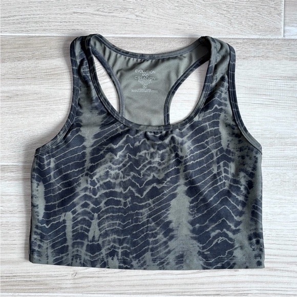 EVCR Evolution and Creation Olive Green and Black Longline Sports Bra Crop Top - Picture 1 of 3